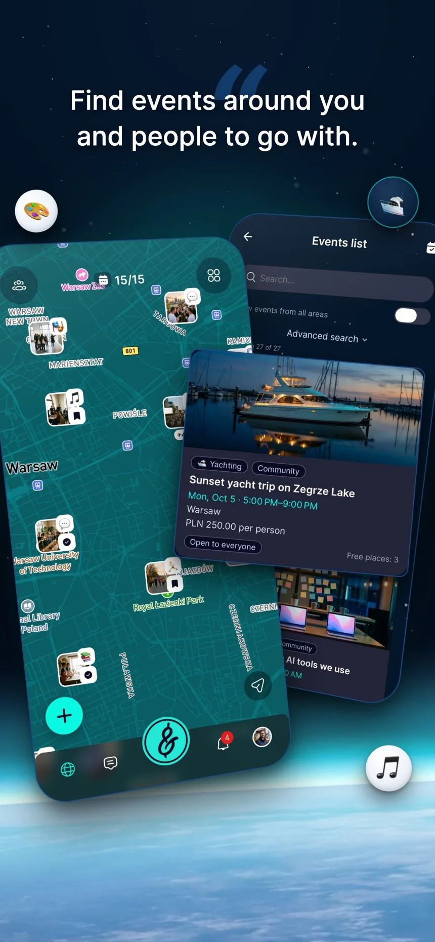 Events near you and people to go with, in the Meet & Mint app