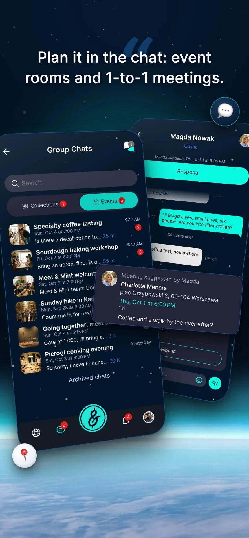 Event chat rooms and 1-to-1 meetings in Meet & Mint