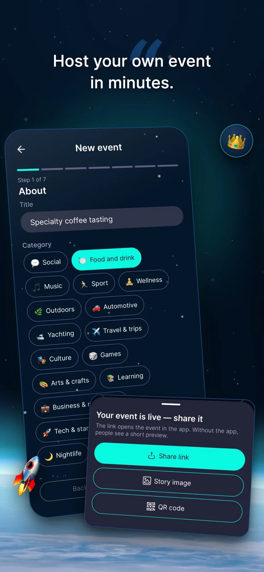 Hosting your own event in Meet & Mint takes minutes